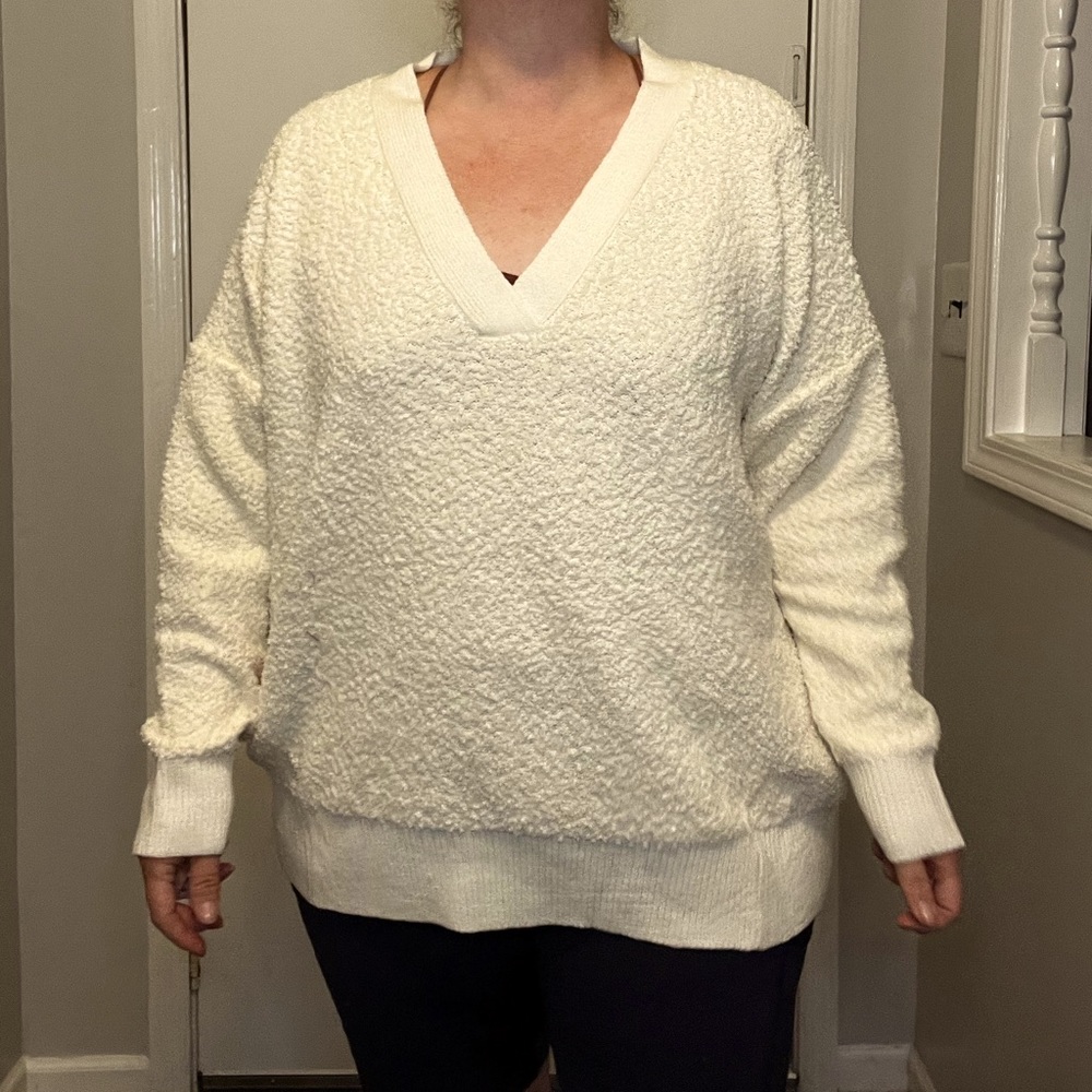 Long sleeve solid knit ivory sweater, 1XL